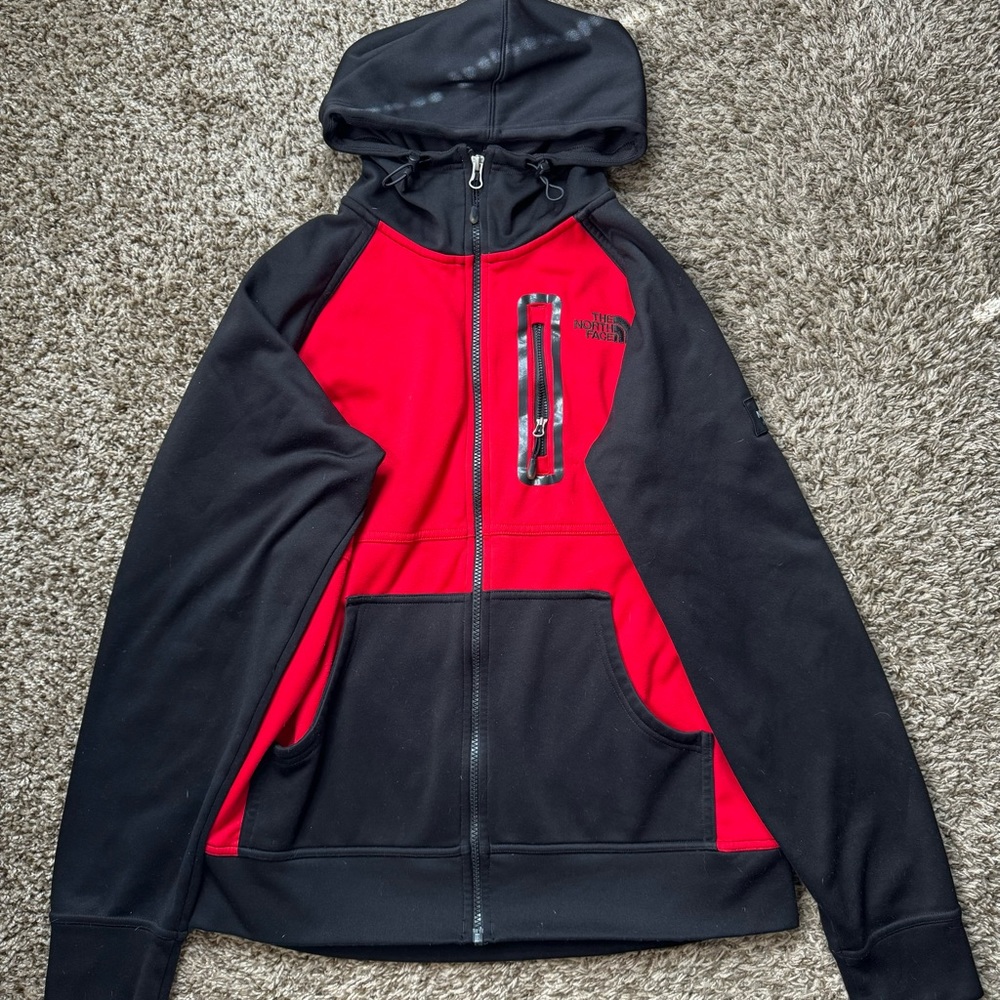 The North Face Black and Red Zip-Up Hoodie Sweater